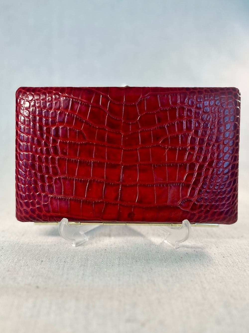 Abas Red Croc-Embossed Leather Frame Wallet